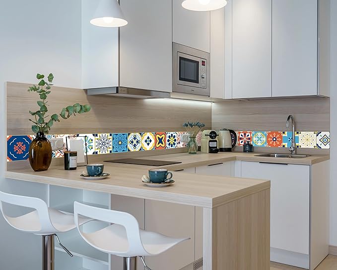 FLFK Wallpaper Border Tile Stickers Peel and Stick Wall Border for Kitchen Backsplash Bathroom Shower Room, 6"x240"