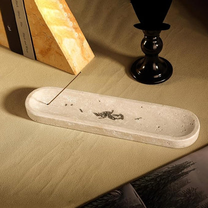 Koville Travertine Incense Holder, Incense Holder for Sticks, Long Incense Sticks Holder Ash Catcher for Meditation Yoga SPA, Natural Stone Incense Burner, Home Table Decor(Beige)