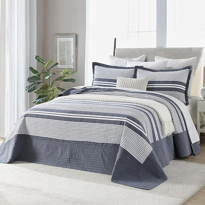 SahSahCasa 120"x102" 100% Cotton Oversized Queen Bedspread Coverlet Quilt Set, Queen Quilted Bedspread Extra Large Quilt, XL Bed Spread Lightweight Comforter, 3pc, Slate Gray