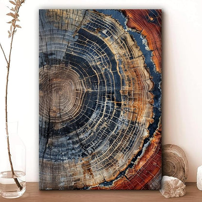 IBHJSART Framed Tree Ring Canvas Wall Art Vintage Colorful Wood Stump Painting Prints Modern Minimalist Pictures Neutral Nature Rustic Farmhouse Decor Living Room Bedroom Bathroom Office