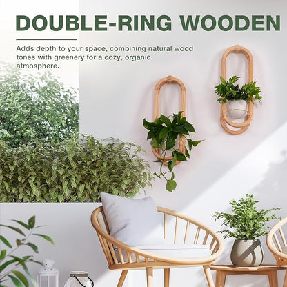 Wooden Wall Planters for Indoor with Ceramic Pot - Modern Hanging Plant stand Shelf for Indoor Plants, Wall Mounted Plant Holder for Living Room, Bedroom, Wall Decor - Raw Wood Color (Set of 1)
