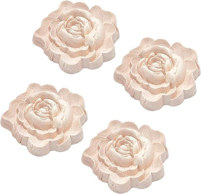GORGECRAFT 4PCS Wooden Carved Onlay Appliques Rose Wood Carving Decal Molding Corner Craft Unpainted Furniture Applique Frame Flower Valentines Day Home Decoration for Dresser Bed Door Cabinet 3"x3"