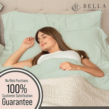 Bella Coterie 7 Piece Luxury Bamboo Viscose Split King Size Sheet Set | 2 Fitted Sheets for Adjustable Beds | 100% Organically Grown | Cooling for Hot Sleepers | 4 Pillowcases [Sea Glass]