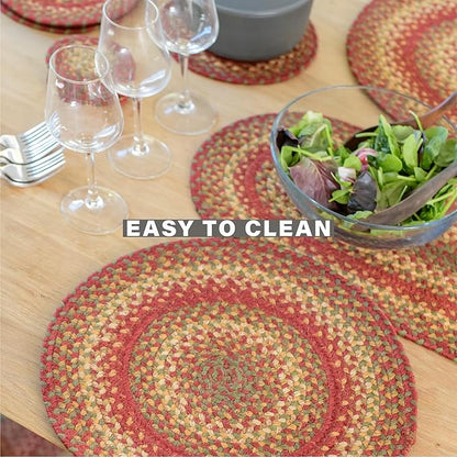 Homespice Cider Barn Dinner Table Runner Set of 2-8"x28", Rectangle, Red - Hand Braided with Jute - Rich Colors, Easy to Clean, Durable and Protects Furniture