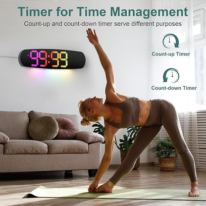 13.7" Digital Wall Clock Desk Clocks with Temperature, 11 RGB Colors, Night Lights, Alarms, Auto Dimming, Timer, DST, Remote Control, Digital Clock for Classroom Livingroom Gym Gaming, Gift for Senior