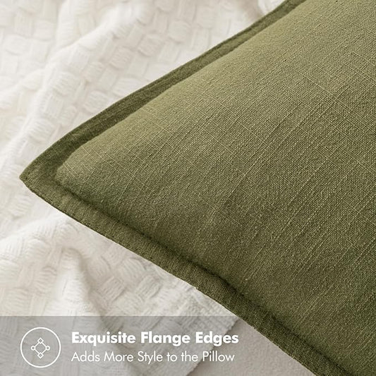 MIULEE Decorative Linen Pillow Covers 24x24 Inch Green Boho Farmhouse Neutral Couch Throw Pillows for Bed Pack of 2 Accent Outdoor Pillowcase Modern Sofa Cushion Livingroom Home Decor