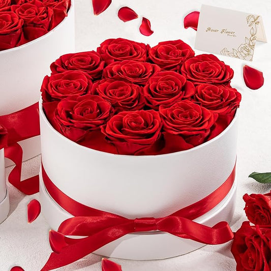 Preserved Roses in a Box, Blooming Real Roses Decor, Eternal Flowers for Delivery Prime, Best Gifts Birthday, Wedding, Anniversary, Mother's Day for Her, 12-Pieces (Red)