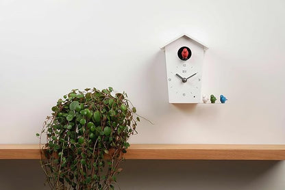 KOOKOO Birdhouse Mini White, Tiny Modern Cuckoo Clock with 12 Natural Bird Songs or Cuckoo Call