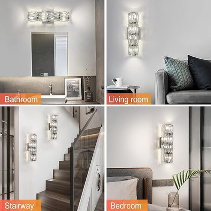 Crystal Wall Sconces Indoor, Modern Sconces Wall Lighting Fixtures Indoor Chrome Wall Mounted Lamp for Bedroom Living Room Hallway Bathroom Vanity Light Fixtures Over Mirror