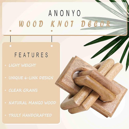 Boho Wooden Chain Links Decorative Object for Coffee Table & Shelf | Handmade Mango Wood Knot Sculpture Rustic Modern Arch Décor for Living Room, Entryway, Console, Office Home Accent (Natural)