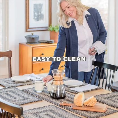 Homespice Flint Hill Jute Braided Placemats, Warm Primitive Decor, Set of 4, Grey 13x19 Oval Table Mats - Vibrant Colors, Durable, Easy to Clean and Protects Furniture
