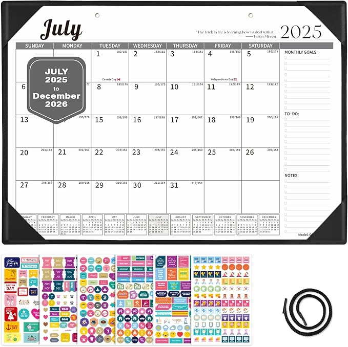 Ospelelf Leather Desk Calendar 2025-2026 Wall Monthly Planner Pad 12"x17" with Protective Cover 18 Months July 2025 to December 2026 Black