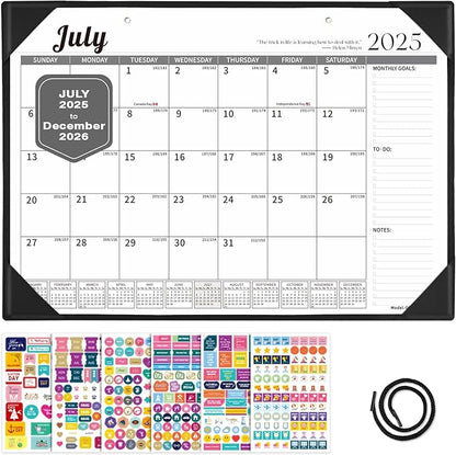 Ospelelf Leather Desk Calendar 2025-2026 Wall Monthly Planner Pad 12"x17" with Protective Cover 18 Months July 2025 to December 2026 Black