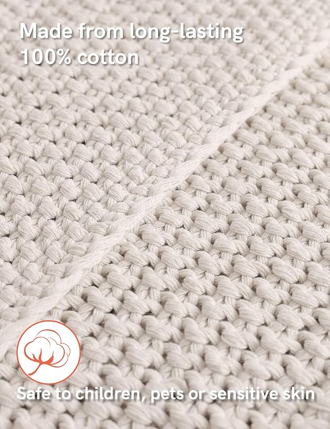 YnM Chunky Cotton Knit Throw Blanket, Cable Knit Throws for Bed Couch Sofa, Comfy & Relaxing, Decorative Piece for Farmhouse Modern Boho Rustic Scandinavian Chic Vibe, Cream White 60x80 Inches