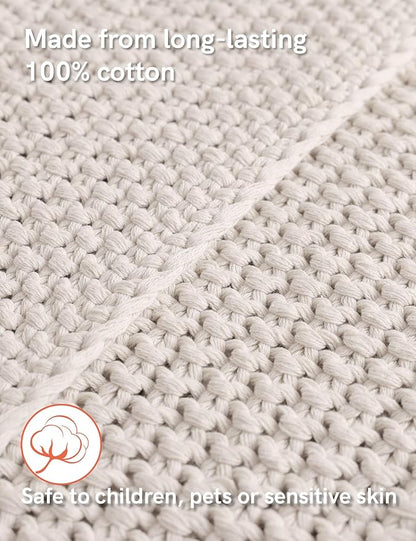 YnM Chunky Cotton Knit Throw Blanket, Cable Knit Throws for Bed Couch Sofa, Comfy & Relaxing, Decorative Piece for Farmhouse Modern Boho Rustic Scandinavian Chic Vibe, Cream White 60x80 Inches