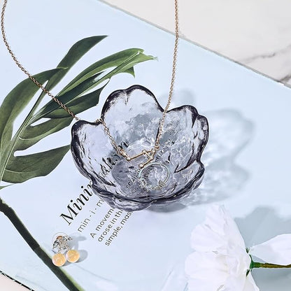 Koythin 2-Piece Glass Jewelry Tray, Mini Ring Dish for Necklace Earring Bracelet, Cute Trinket Tray for Engagement Vanity Bathroom, Crystal Floral Aesthetic Room Decor for Women Girl Mom (Gray)