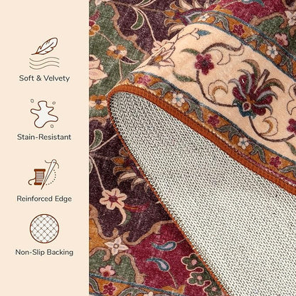 Lessymo Moroccan 8x10 Area Rugs for Living Room, Ultra-Thin Washable Rugs Vintage Non-Slip Non Shedding Accent Carpet for Bedroom Dining Room Office Nursery, Classic Red and Cream