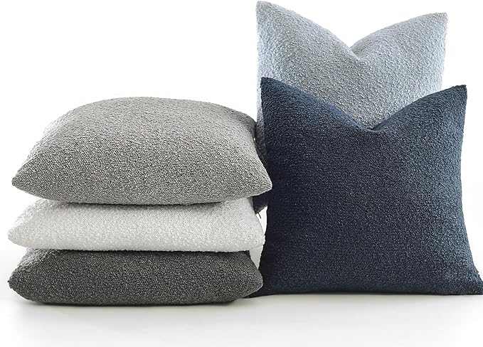 Boucle Decorative Throw Pillow Covers for Couch Set of 2, 16x16 inches, Light Blue