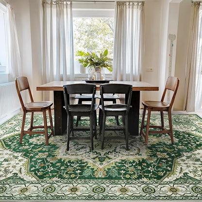 Area Rugs for Living Room 8x10 - Large Machine Washable Vintage Oriental Soft Rugs, Low Pile Thin Floor Carpet with Non Slip Backing for Bedroom, Dorm, Under Dining Room Table, Indoor House, Office