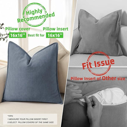 ZWJD Dusty Blue Pillow Covers 16x16 Set of 2 Chenille Throw Pillow Covers with Elegant Design Soft and Luxurious Decorative Throw Pillows for Couch, Bed, and Home Decor