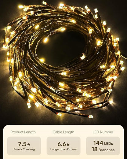 2Pcs Enchanted Willow Vine Lights with Remote, Christmas Swags Decorations Indoor Room Decor, 18 Branches 144 LEDs Lighted Willow Vine Lights for Walls Bedroom Home Decor