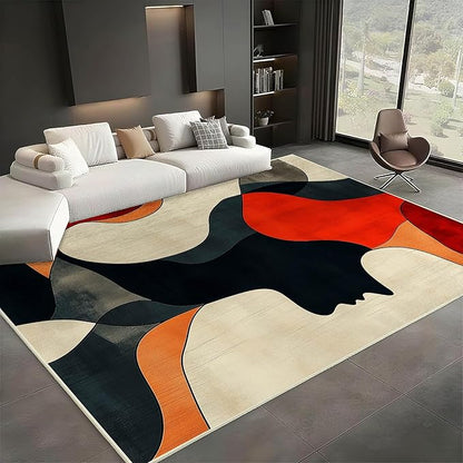 9x15 Abstract Rug, Abstract Area Rug, Geometric Area Rugs, Modern Geometric Rugs, Minimalist Face Carpet, Contemporary Carpet for Living Room, Non Slip & Faux Cashmere Low Pile