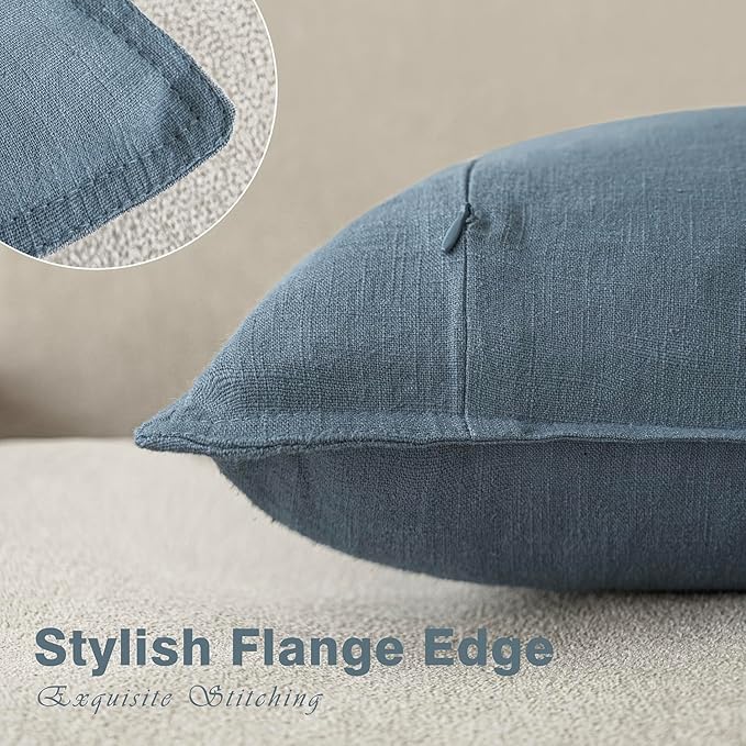 Foindtower Pack of 2, Decorative Linen Soild Throw Pillow Covers Soft Accent Lumbar Cushion Case Farmhouse Pillowcase for Chair Couch Sofa Bedroom Living Room Home Decor 12 x 20 Inch Misty Blue