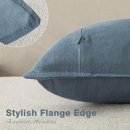Foindtower Set of 2, Decorative Linen Soild Throw Pillow Covers Soft Accent Euro Cushion Case Boho Farmhouse Neutral Pillowcase for Couch Sofa Bedroom Living Room Home Decor 22 x 22 Inch Misty Blue