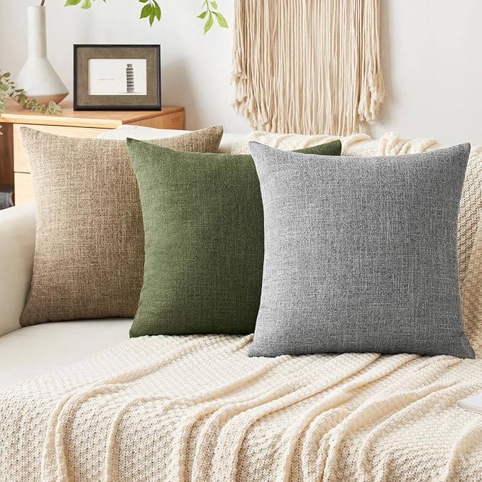 MIULEE Pack of 2 Decorative Linen Burlap Pillow Covers Spring Farmhouse Boho Accent Pillowcases for Sofa Car Couch Bedroom Living Room Decor 18x18 Inch Dark Olive Green