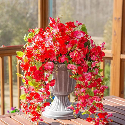 Fake Hibiscus Artificial Hanging Flowers Plants for Outdoors Spring Decoration, 2pcs Silk Hibiscus Vines Realistic UV Resistant Pink Faux Flowers for Outside Planter Porch Patio Yard Wedding Party Urn