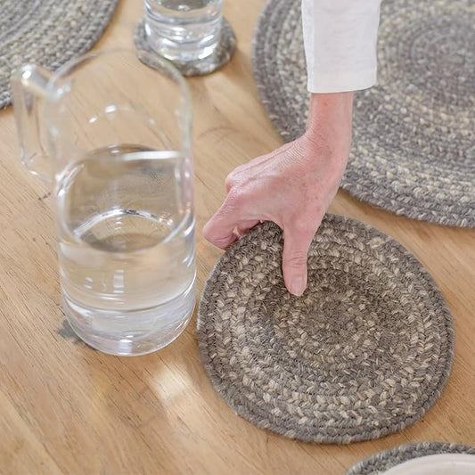 Homespice Grey Cloud Jute Braided Kitchen Trivets for Hot Dishes, Farmhouse Country Decor, Set of 6, Grey 8" Round Heat Resistant Mat - Rich Colors, Easy to Clean, Durable and Protects Furniture