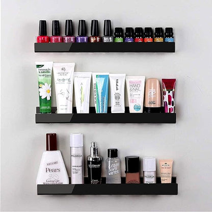 8 Pack 15 Inch Black Acrylic Shelves, Black Kids Floating Bookshelf for Kids Room, Modern Nail Polish Rack Sunglasses Essential Oil Picture Ledge Display Toy Storage Wall Shelf