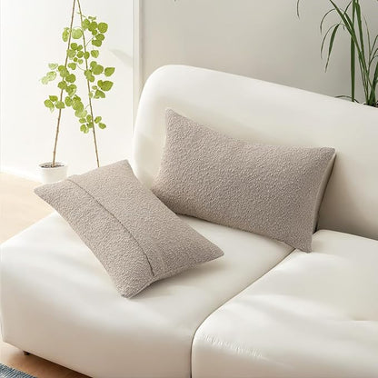 HAUSSY Set of 2 12x20 Decorative Throw Pillow Covers, Soft Cozy Textured Boucle Lumbar Pillow Cases, Home Decor for Couch Bed Living Room, Oatmeal