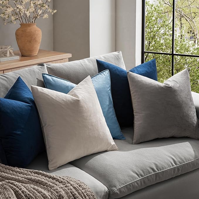 MIULEE Velvet Throw Pillow Covers 18x18 Inch, Pack of 2 - Dark Blue, Super Soft Decorative Square Cushion Cases Modern Luxury Home Decor for Sofa, Couch, Bed, Chair