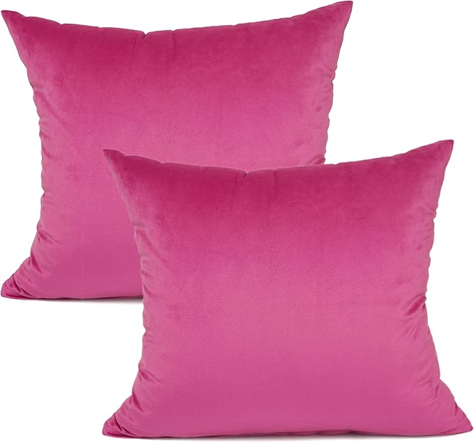 YOUR SMILE Pack of 2 Velvet Pure Color Pillow Covers Decorative Square Pillowcase Soft Solid Cushion Case for Sofa Bedroom Car (Pink, 16''x16'')