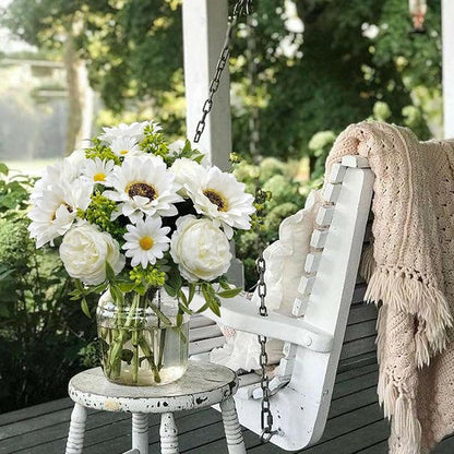 3 Pcs Fall Flowers Artificial Mums Silk Fake Mums Bouquet Faux Floral Arrangements Home Indoor Outdoor Planter Decor Party Wedding Table Autumn Decoration (White-A)