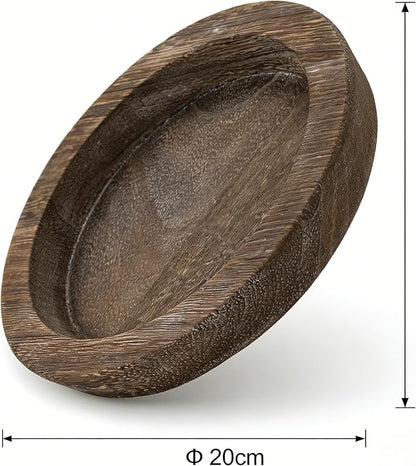 Hanobe Candle Plate Holder Tray: 7.9" Small Round Wood Decorative Candle Plate - Rustic Farmhouse CoffeeTable Decor - Tealight Pillar Trays for Easter Saint Patrick's Day Home Decor