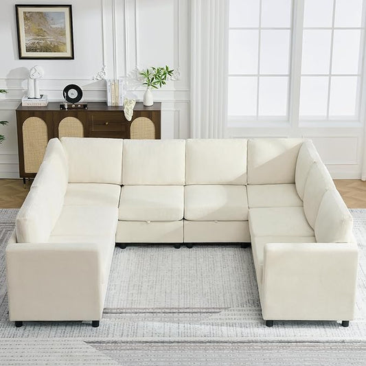 104'' U Shaped Modular Sofa, Sectional Couches with Storage for Living Room, Oversized 8 Seater Cloud Sectional Couch, Chenille Beige
