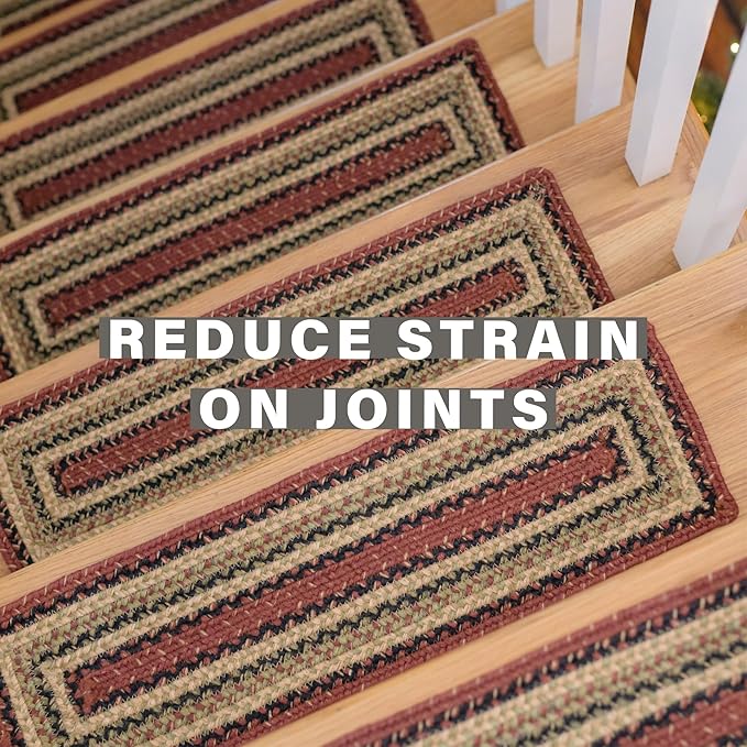 Homespice Highland Jute Braided Stair Treads for Wooden Steps, Country Cabin Decor, Set of 13, Multicolor 8x28 Rectangle Rug for Stairs - Easy to Clean, Tightly Stitched and Durable