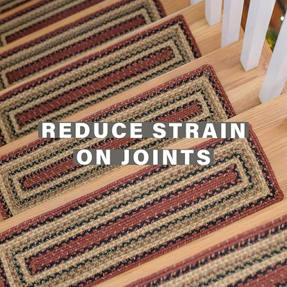 Homespice Highland Jute Braided Stair Treads for Wooden Steps, Country Cabin Decor, Set of 13, Multicolor 8x28 Rectangle Rug for Stairs - Easy to Clean, Tightly Stitched and Durable
