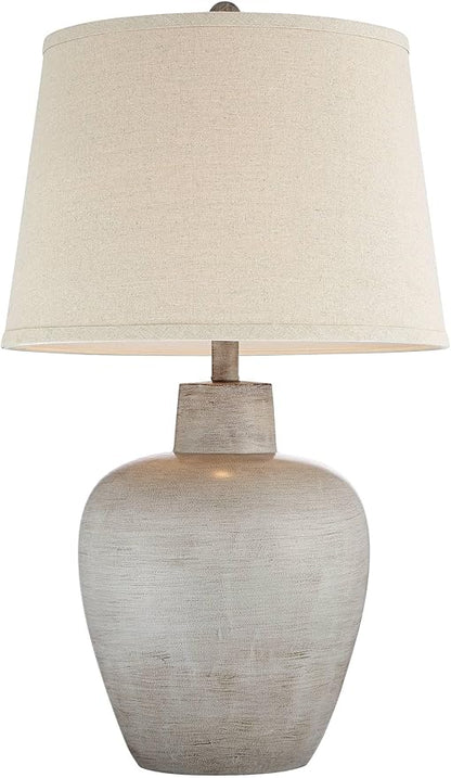 Regency Hill Glenn Rustic Country Cottage Style Table Lamps 27" Tall Set of 2 Southwest Urn Neutral Fabric Drum Shade Decor for Living Room Bedroom House Bedside Nightstand Home Office