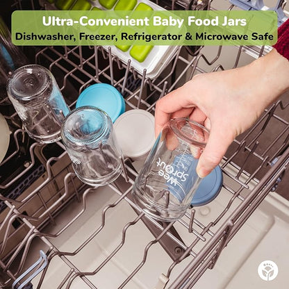 WeeSprout Glass Baby Food Storage Jars w/Lids (4 oz, 6 Pack Set) Snack, Puree, Reusable Small Containers, Breast Milk, Fridge or Freezer, Microwave & Dishwasher Safe, Essential Must Have for Infants