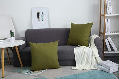 TangDepot Set of 2 Handmade Decorative Solid 100% Cotton Canvas Throw Pillow Covers/Cushion Covers, 45 Colors Available - (16"x16" 2 Pieces, Olive Green)