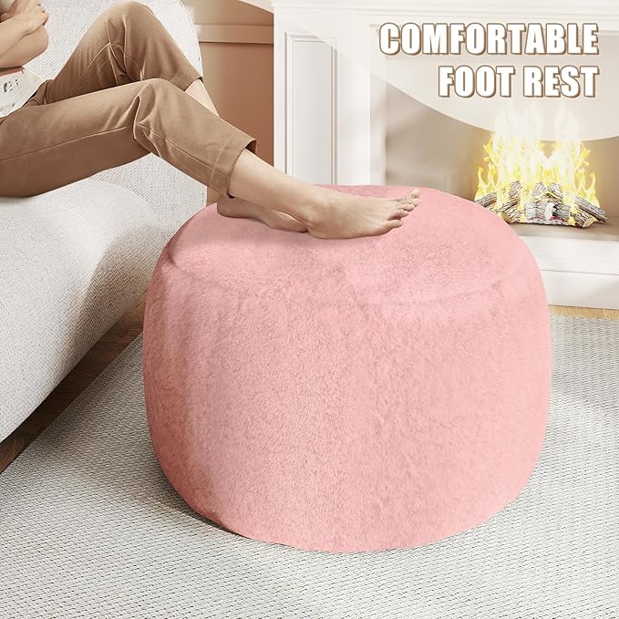 Round Stuffed Pouf Ottoman for Foot Rest, A Round Modern Foam Filled Poufs, Floor Chair for Living Room, Nursery, Dorm,Outdoor, A Soft Modern Foot Stool Perfect to Rest Your Feet (Pink, 29Inch)