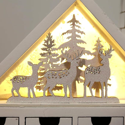 Wooden Christmas Advent Calendar House with 24 Drawers and Led Lights Countdown Calendars for Christmas Decoration 2023, Candy Box (White Forest)