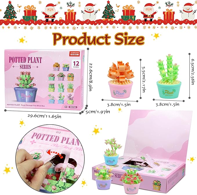 Advent Calendar 2025 Kids, 12 Packs Building Blocks Set, Advent Calendar 2025 Boys for 6+ Years Old, Christmas Gifts for Girls and Boys, Party Favors (Succulent Plant)