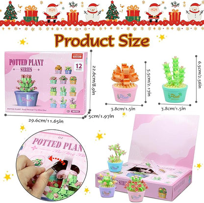 Advent Calendar 2025 Kids, 12 Packs Building Blocks Set, Advent Calendar 2025 Boys for 6+ Years Old, Christmas Gifts for Girls and Boys, Party Favors (Succulent Plant)