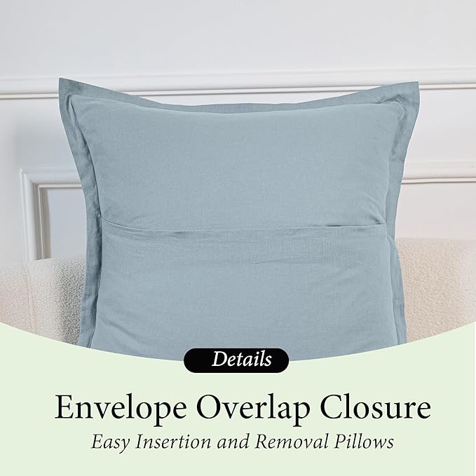 Simple&Opulence Linen Euro Sham Covers Set of 2, 26x26 Decorative Cotton Flax Blend Throw Pillow Cover Farmhouse Pillow Shams for Chair Couch Sofa Bedroom Living Room Home Decor, Dusty Blue