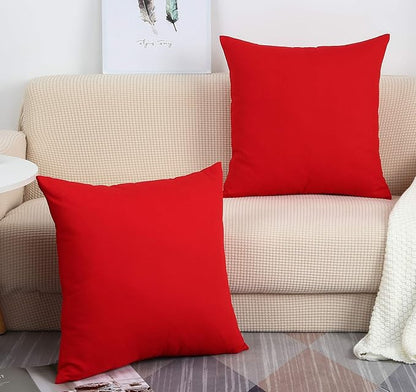 TangDepot Handmade Decorative Solid 100% Cotton Canvas Throw Pillow Covers/Pillow Shams, (24"x24", Red)