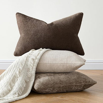 MIULEE Pack of 2 Lumbar Couch Throw Pillow Covers 20x12 Inch Dark Brown Modern Boho Accent Decorative Pillow Covers Soft Chenille Farmhouse Cushion Covers for Home Decor Bed Sofa Living Room